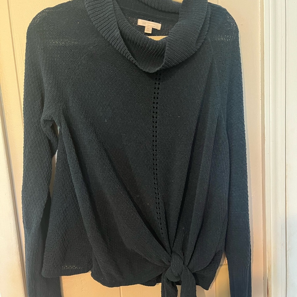 LC Lauren Conrad Green Cowl Neck Sweater with Tie Detail